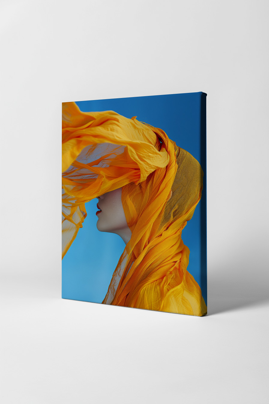 Fotografie Poster Frau Schleier orange transparent