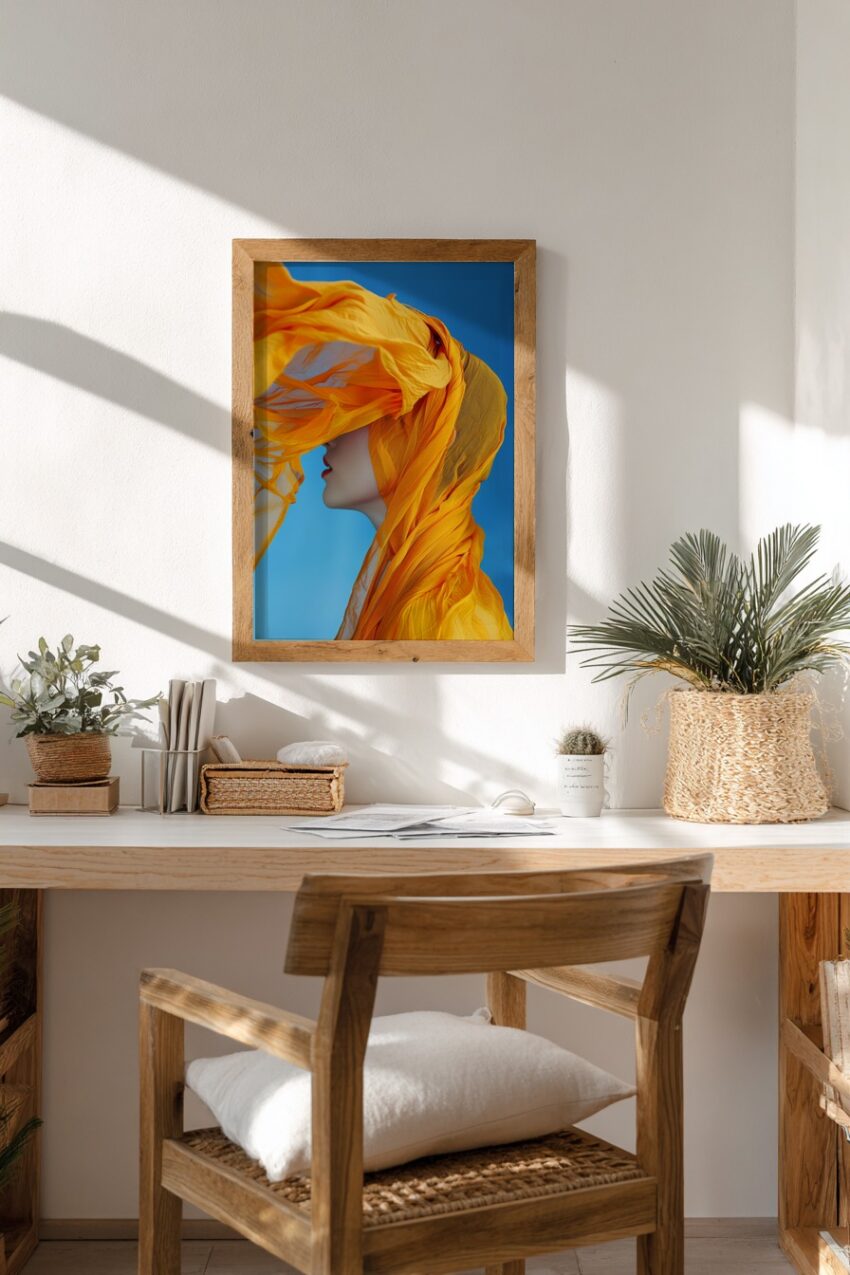 Fotografie Poster Frau Schleier orange transparent