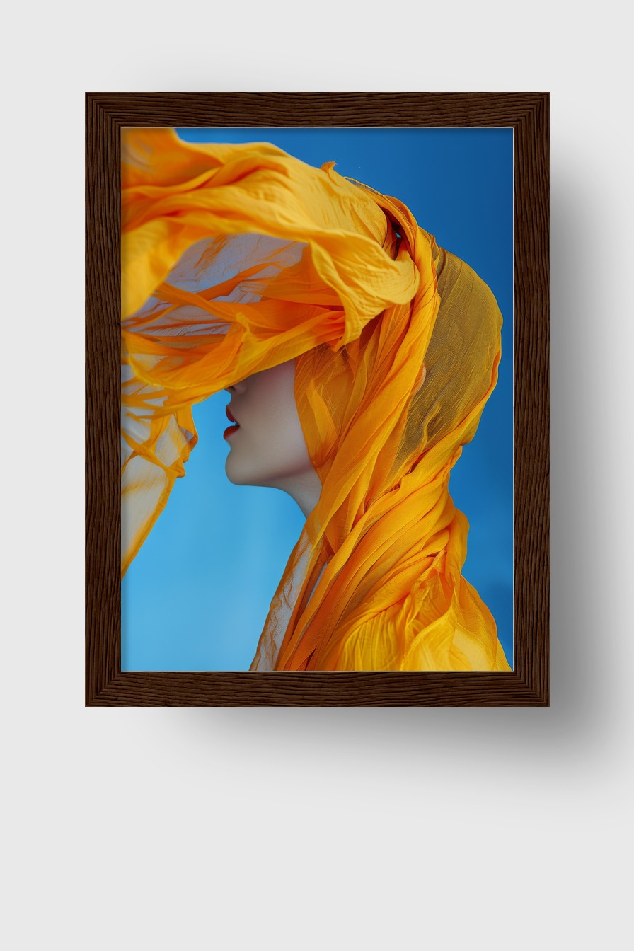 Fotografie Poster Frau Schleier orange transparent