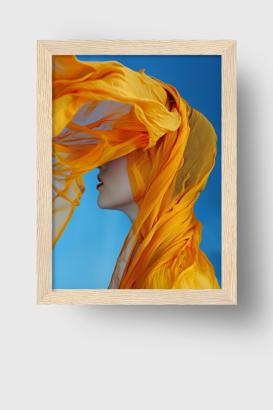 Fotografie Poster Frau Schleier orange transparent