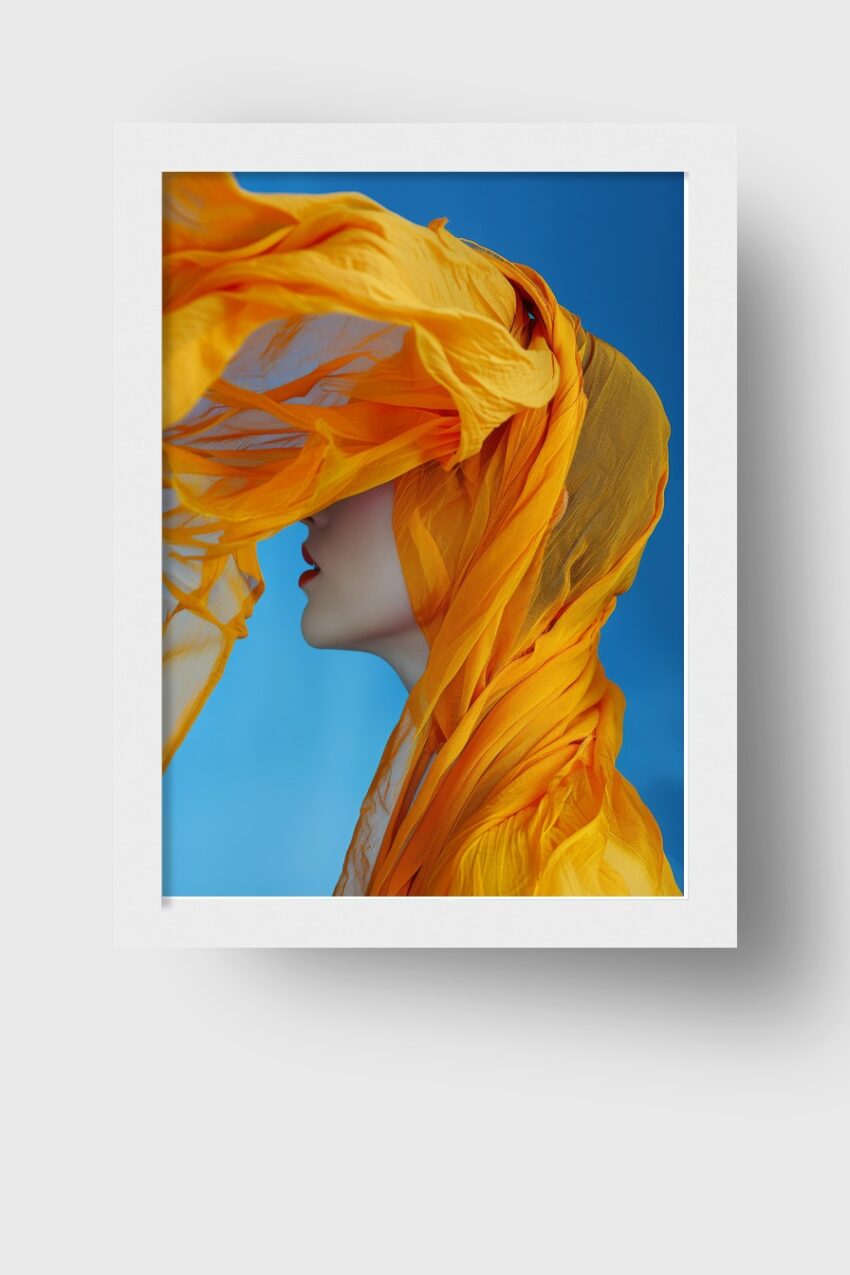 Fotografie Poster Frau Schleier orange transparent