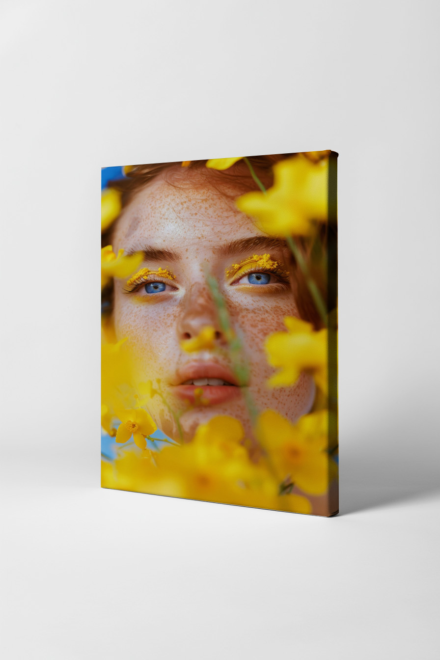 Fotografie Poster Augen gelb Blüten Blau Detail