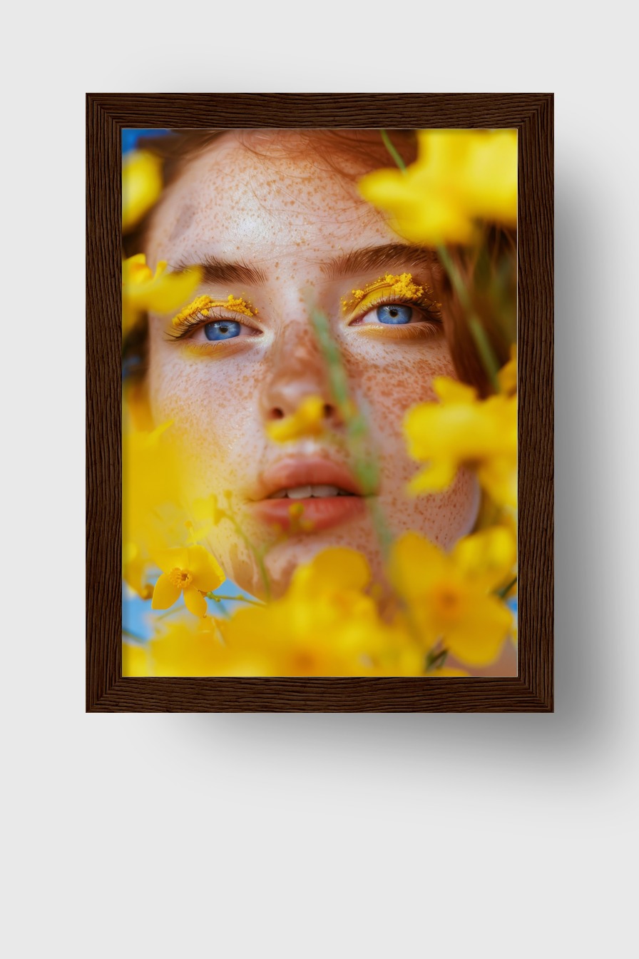 Fotografie Poster Augen gelb Blüten Blau Detail