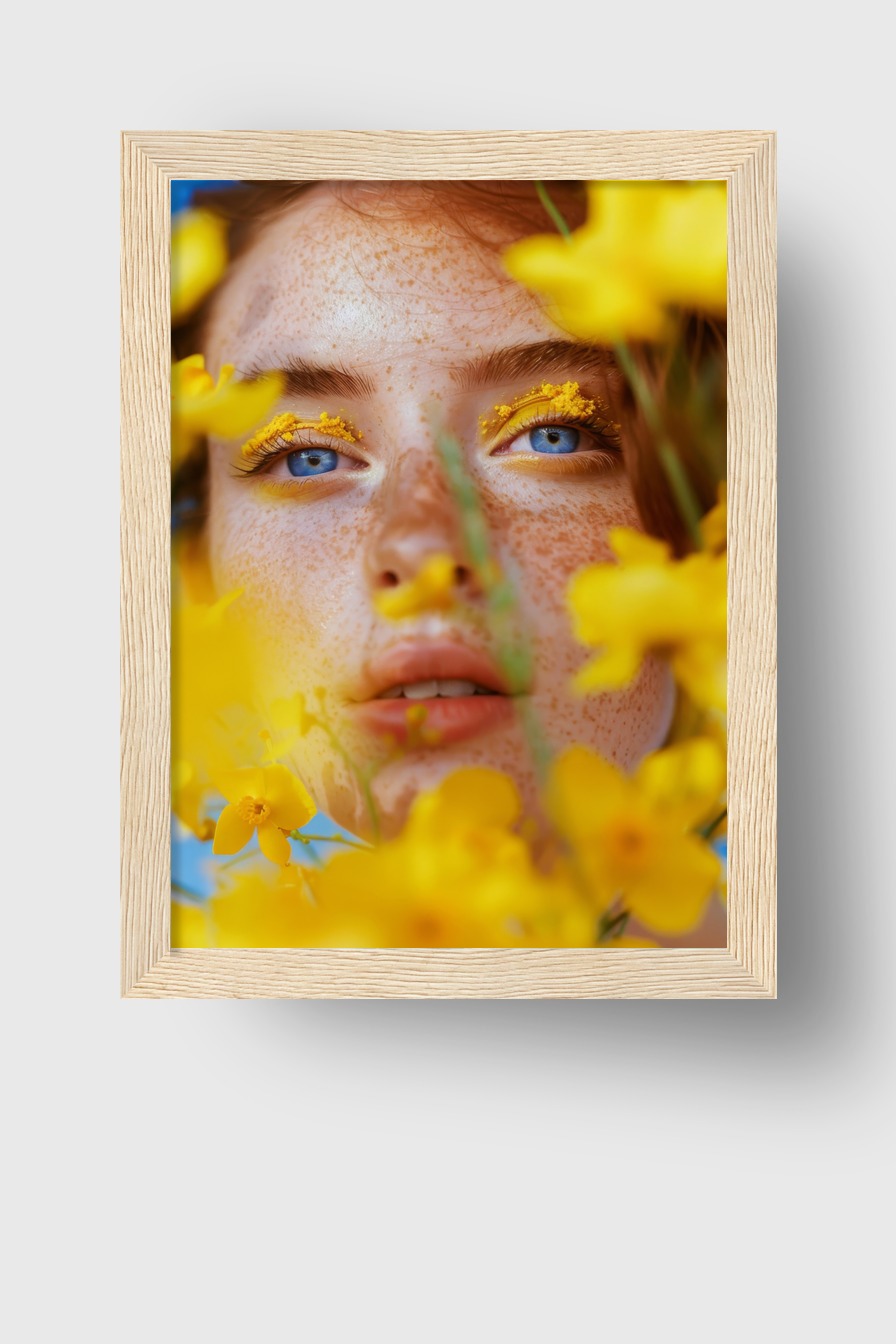 Fotografie Poster Augen gelb Blüten Blau Detail