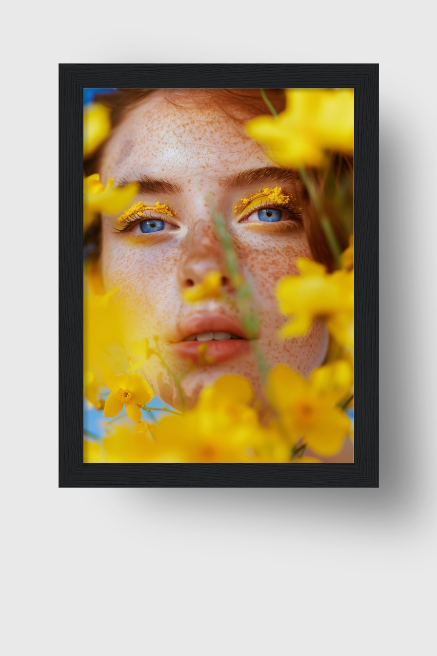 Fotografie Poster Augen gelb Blüten Blau Detail
