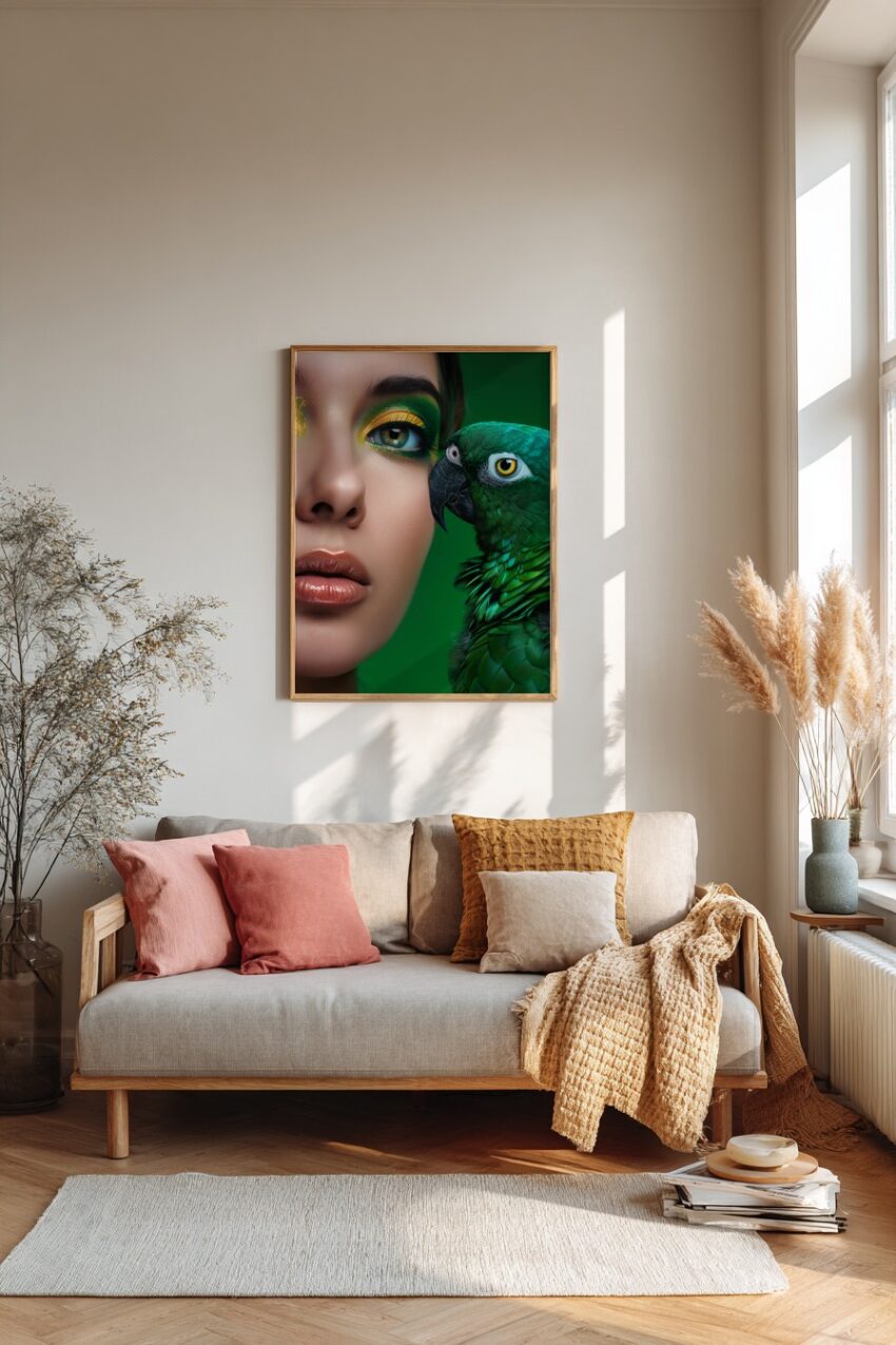 Fotografie Poster Papagei Nahaufnahme grün lebendig