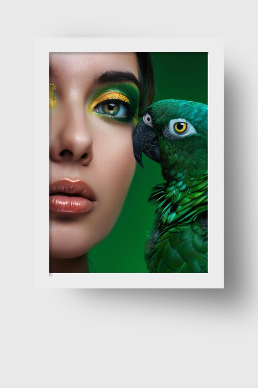 Fotografie Poster Papagei Nahaufnahme grün lebendig