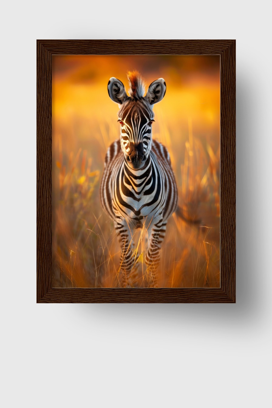 Fotografie Poster Zebra Junges frontal schwarz-weiß warm