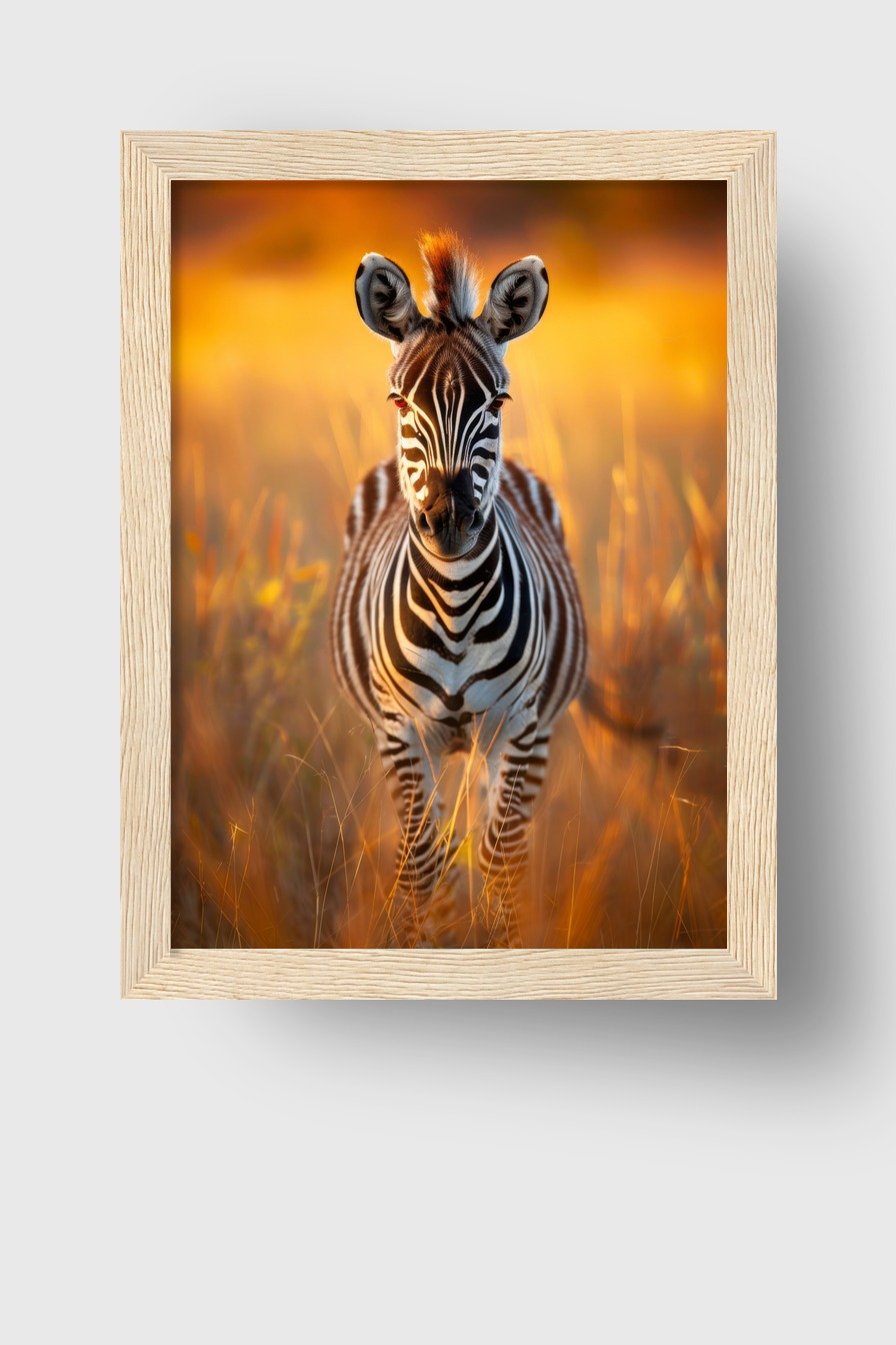Fotografie Poster Zebra Junges frontal schwarz-weiß warm