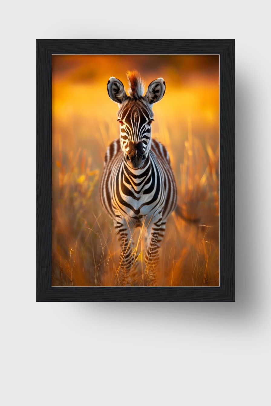 Fotografie Poster Zebra Junges frontal schwarz-weiß warm
