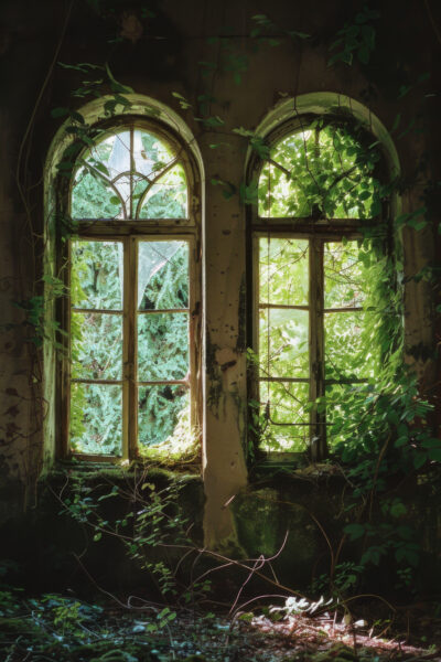 Fenster Grün Leinwandbild