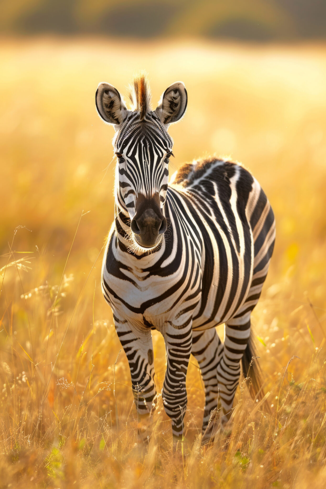 Fotografie Poster Zebra jung frontal Sonnenlicht gelb