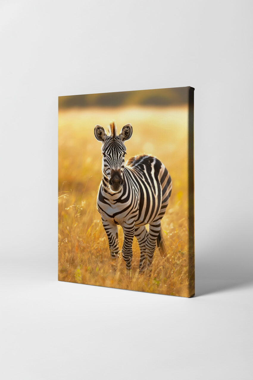 Fotografie Poster Zebra jung frontal Sonnenlicht gelb