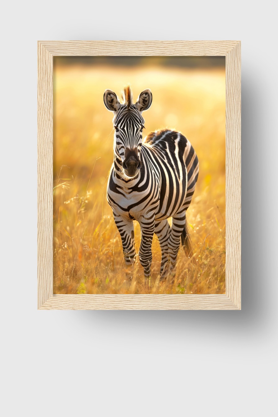 Fotografie Poster Zebra jung frontal Sonnenlicht gelb