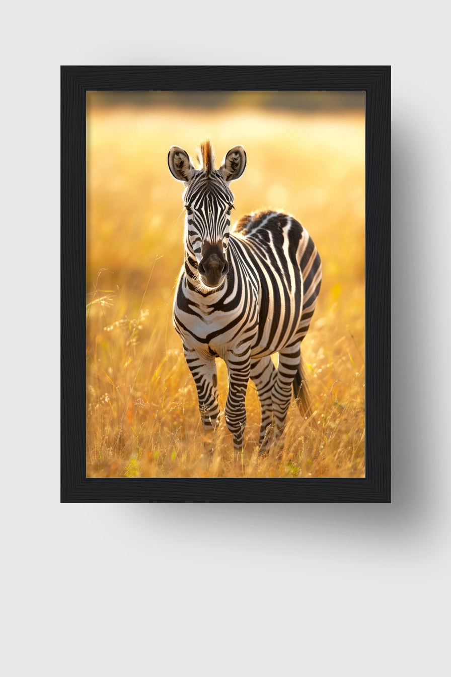 Fotografie Poster Zebra jung frontal Sonnenlicht gelb