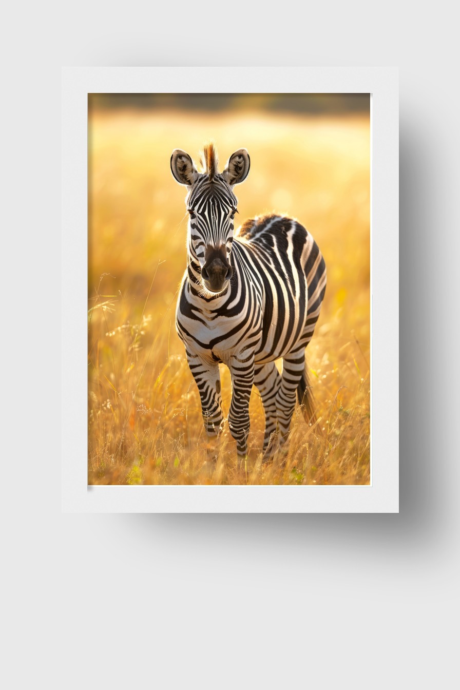 Fotografie Poster Zebra jung frontal Sonnenlicht gelb