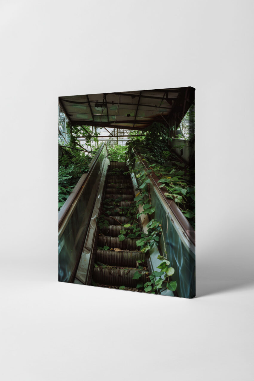 Fotografie Poster Rolltreppe überwuchert grün urban