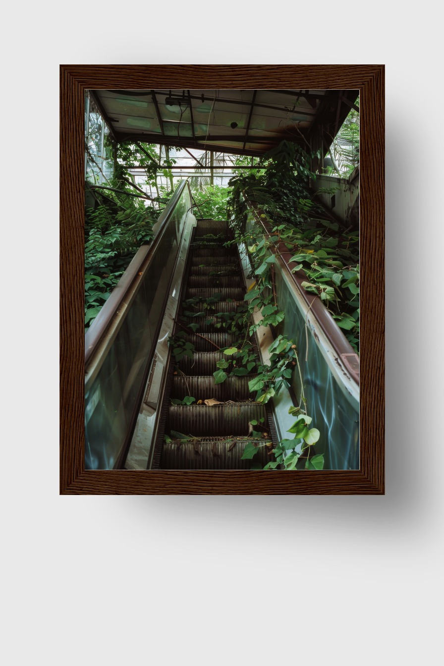 Fotografie Poster Rolltreppe überwuchert grün urban