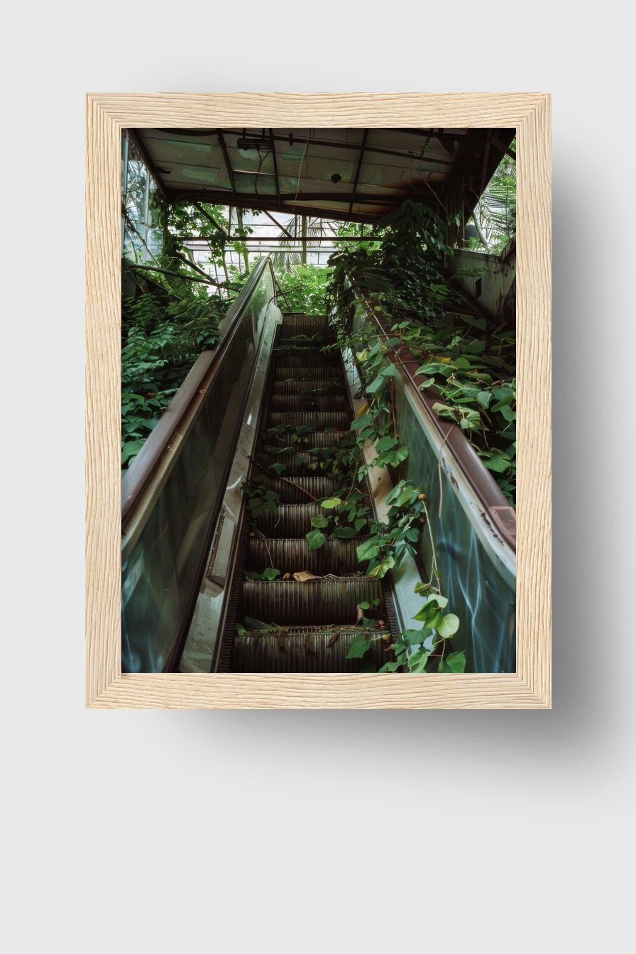 Fotografie Poster Rolltreppe überwuchert grün urban