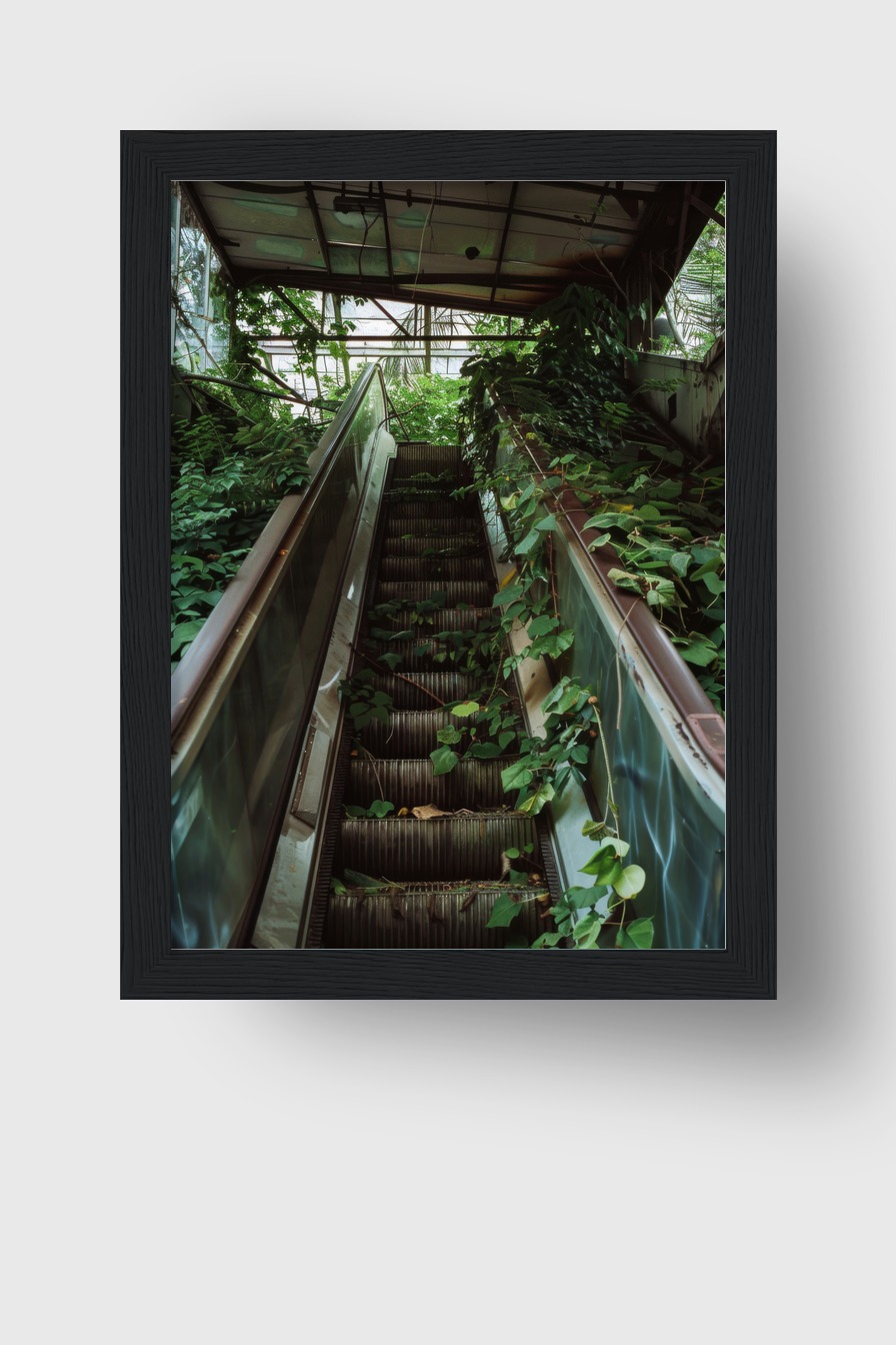 Fotografie Poster Rolltreppe überwuchert grün urban