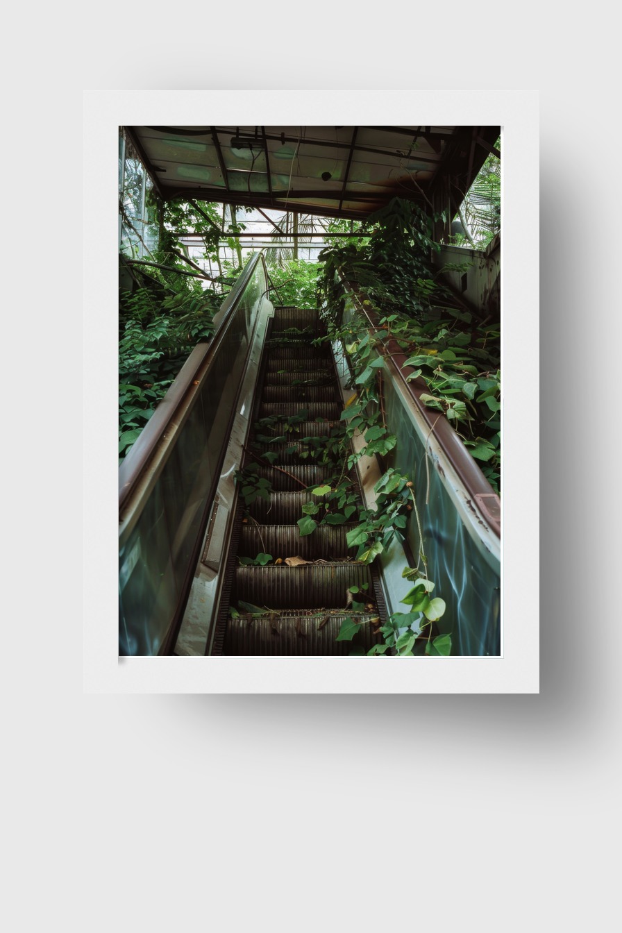 Fotografie Poster Rolltreppe überwuchert grün urban