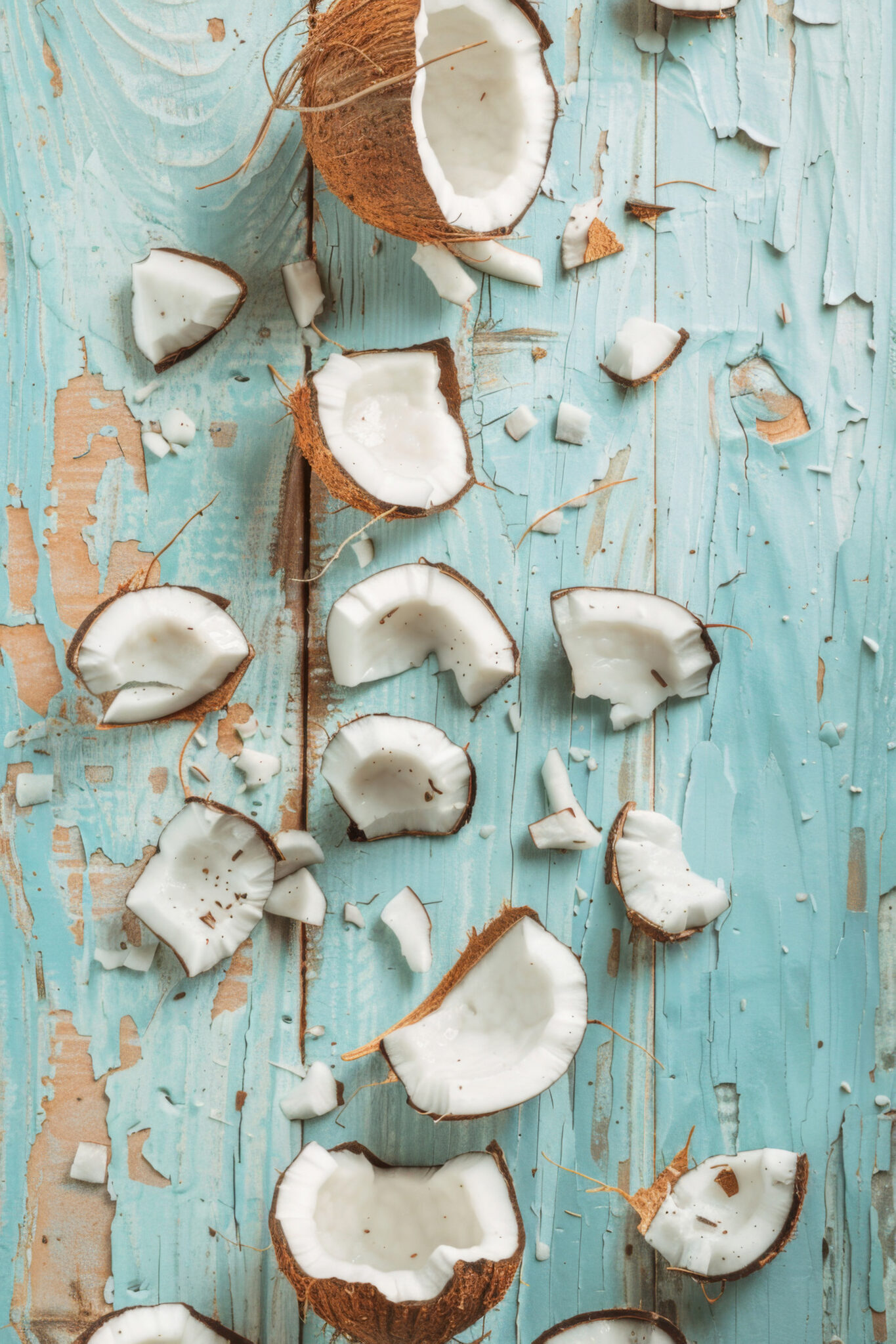 Fotografie Poster Kokosnuss weiß braun blau