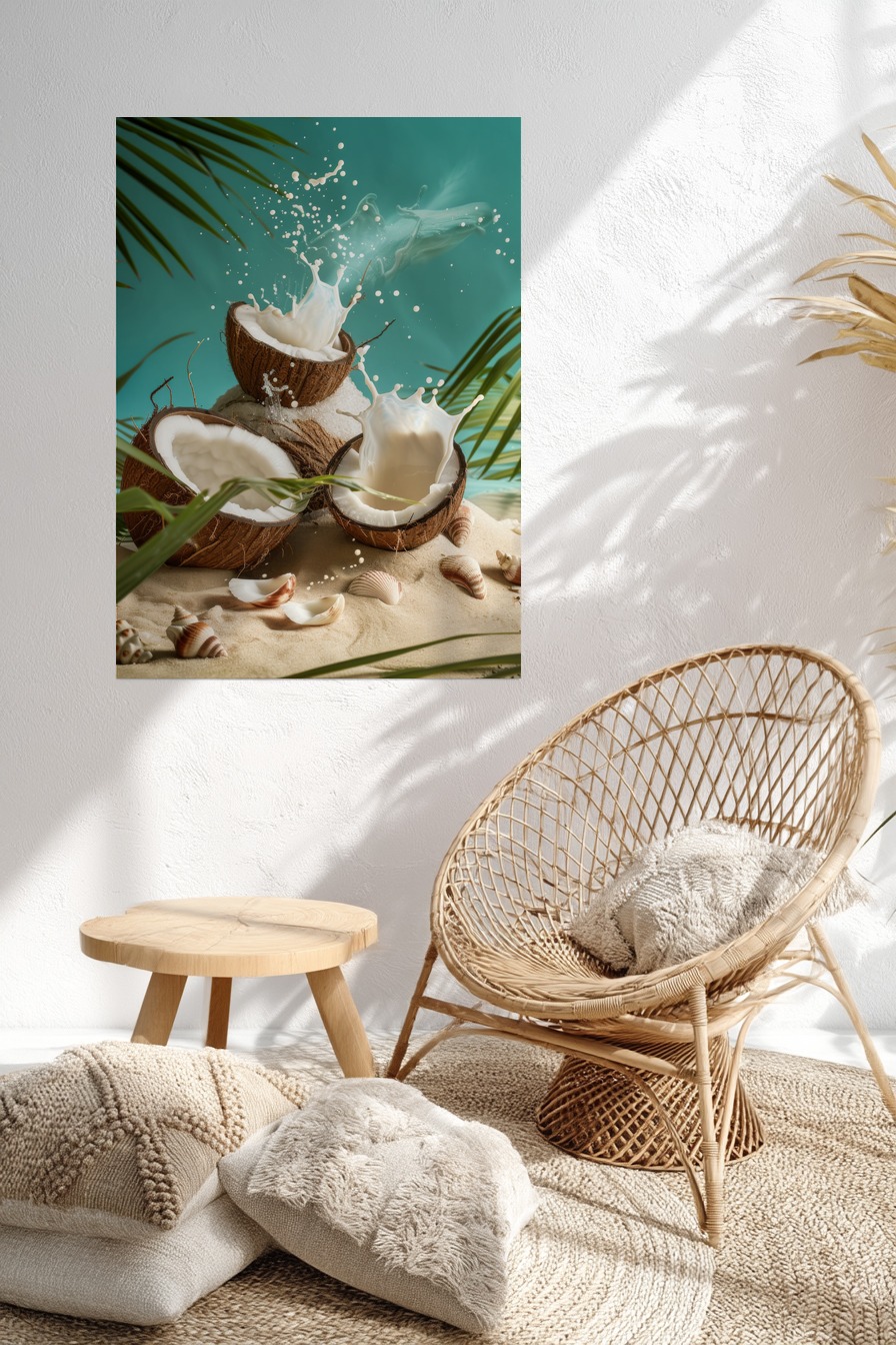 Fotografie Poster Kokosnuss dynamisch Milch Splash