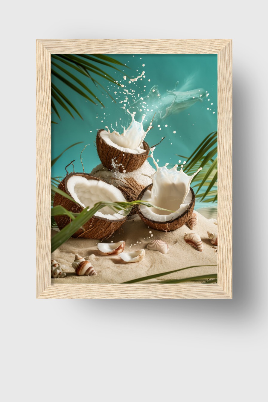 Fotografie Poster Kokosnuss dynamisch Milch Splash