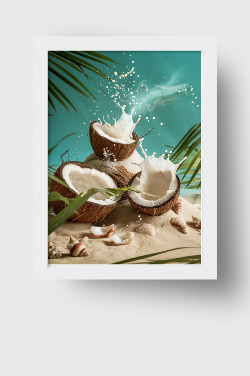 Fotografie Poster Kokosnuss dynamisch Milch Splash
