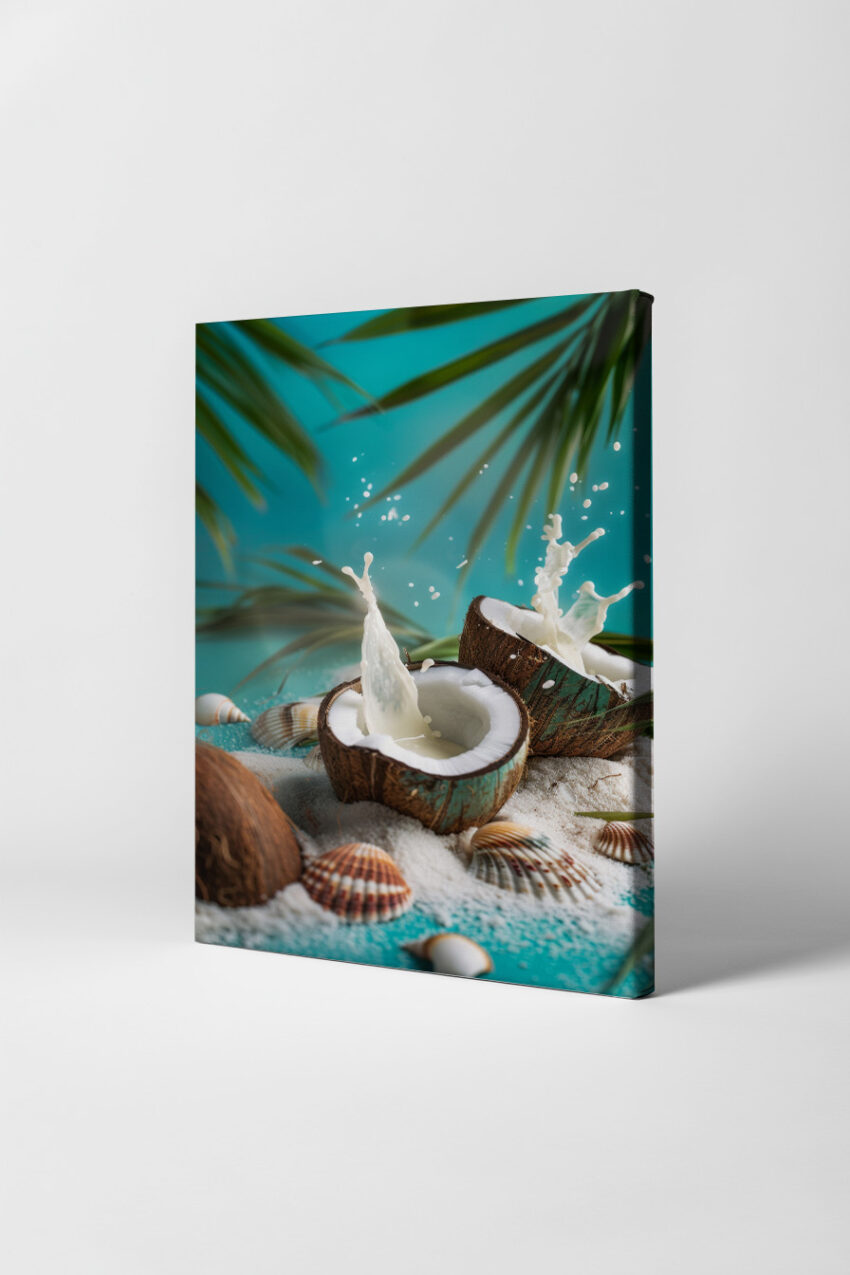 Fotografie Poster Kokosnuss tropisch strand splash weiß