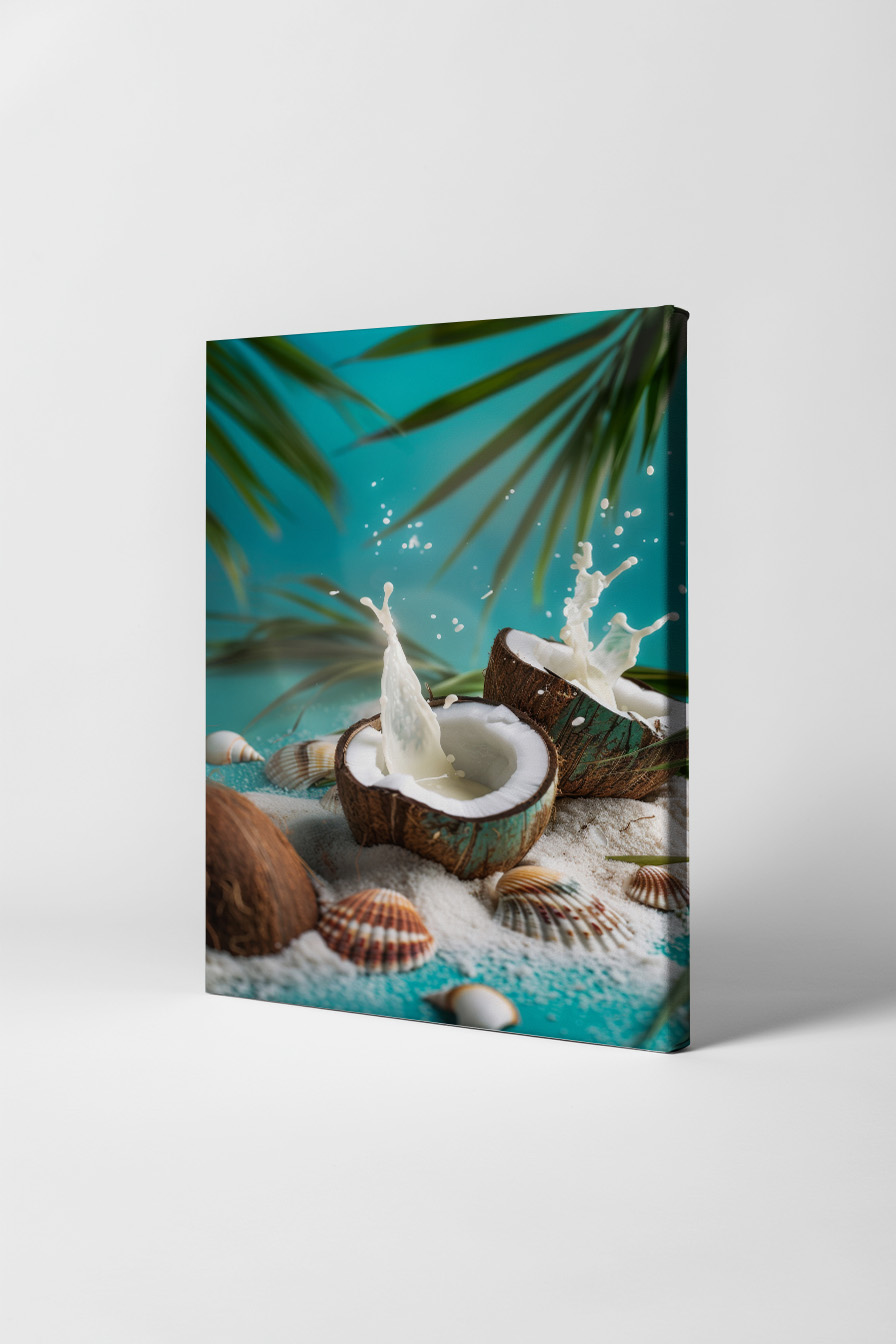 Fotografie Poster Kokosnuss tropisch strand splash weiß