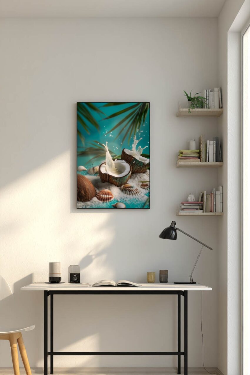 Fotografie Poster Kokosnuss tropisch strand splash weiß