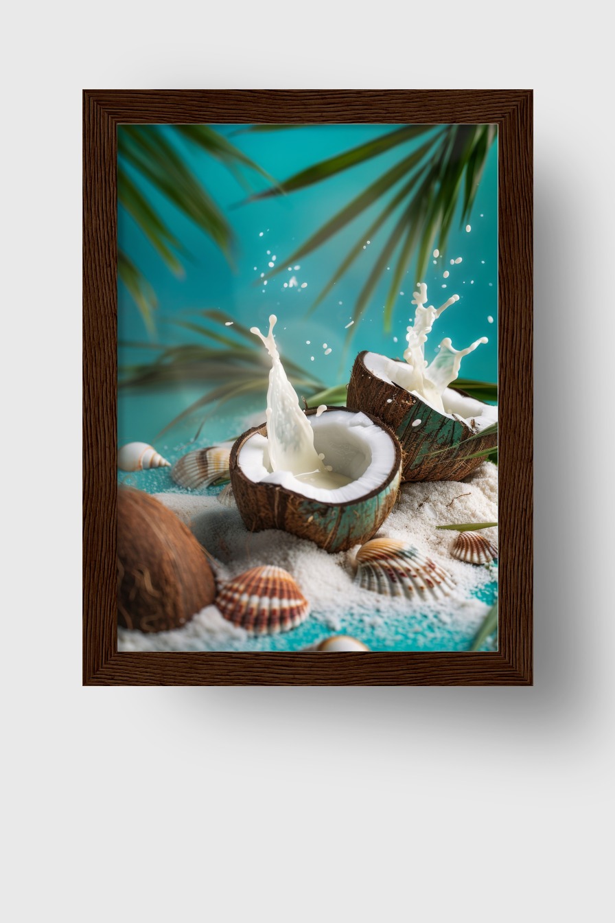 Fotografie Poster Kokosnuss tropisch strand splash weiß