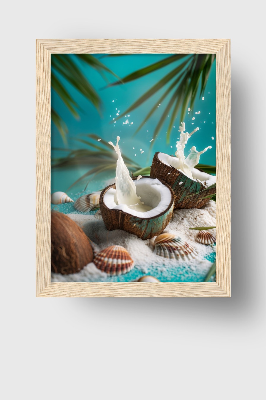 Fotografie Poster Kokosnuss tropisch strand splash weiß