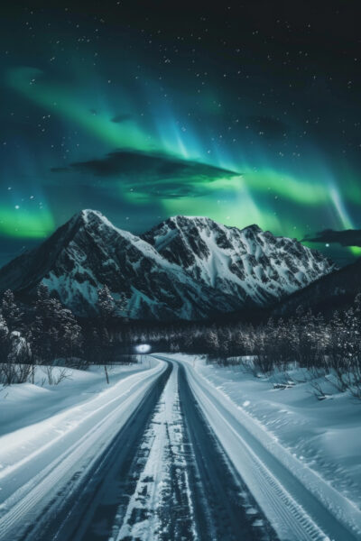 Nordlichter über Bergen Poster