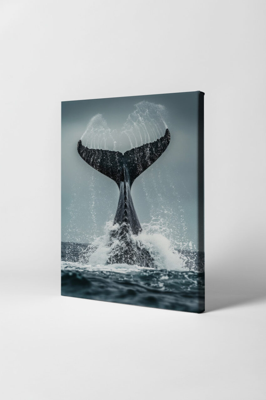 Fotografie Poster Walflosse nass spritzwasser blau grau