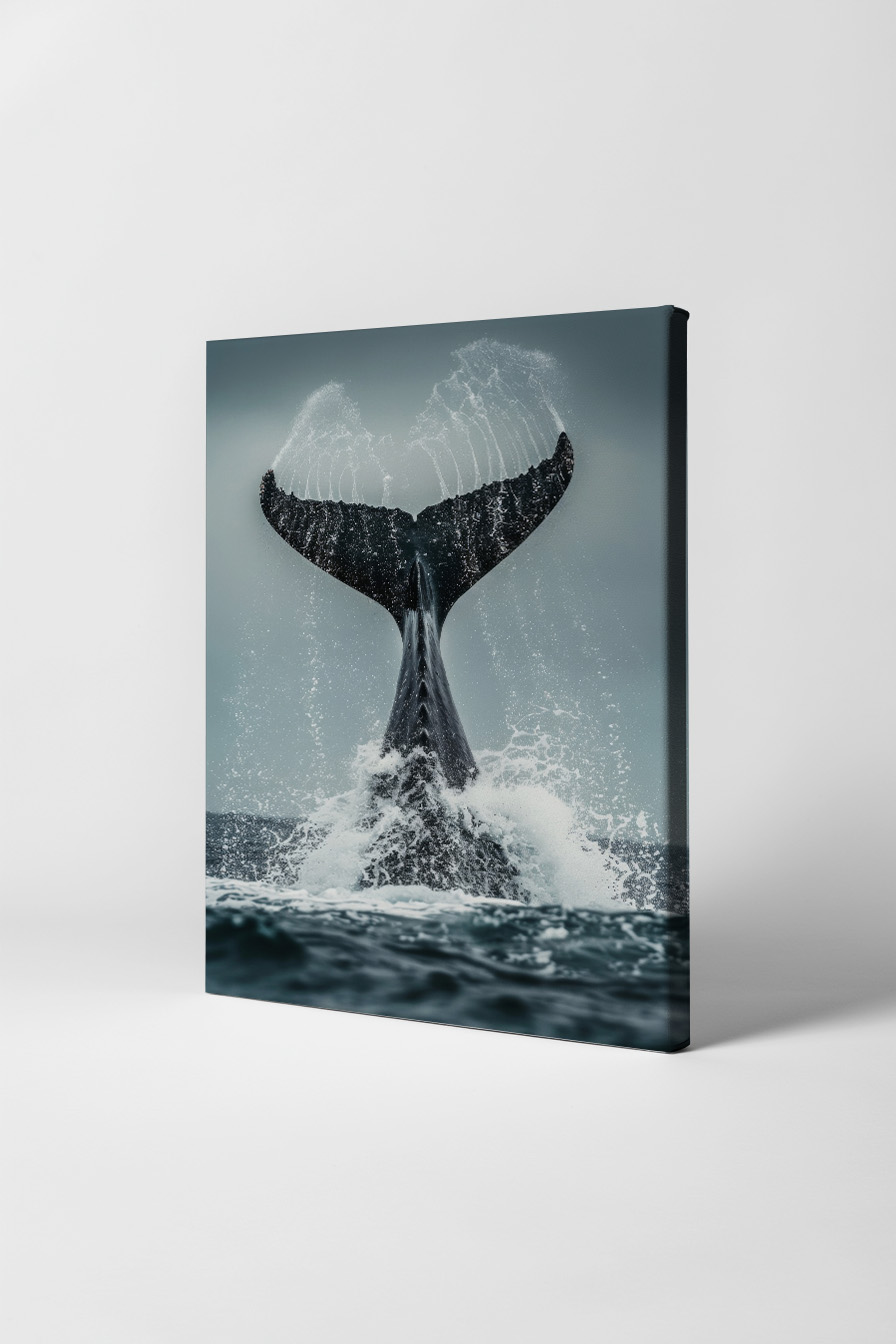 Fotografie Poster Walflosse nass spritzwasser blau grau