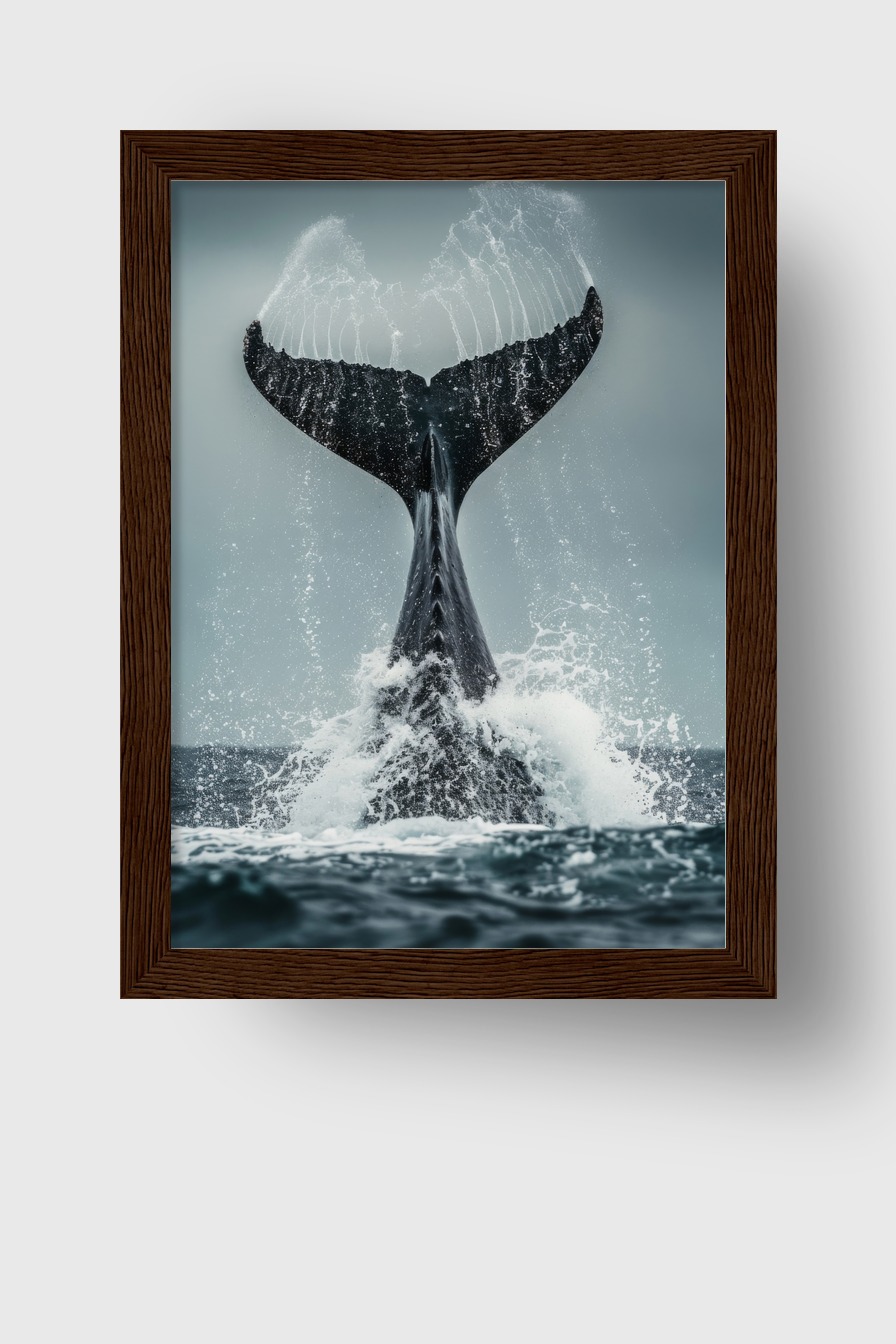 Fotografie Poster Walflosse nass spritzwasser blau grau