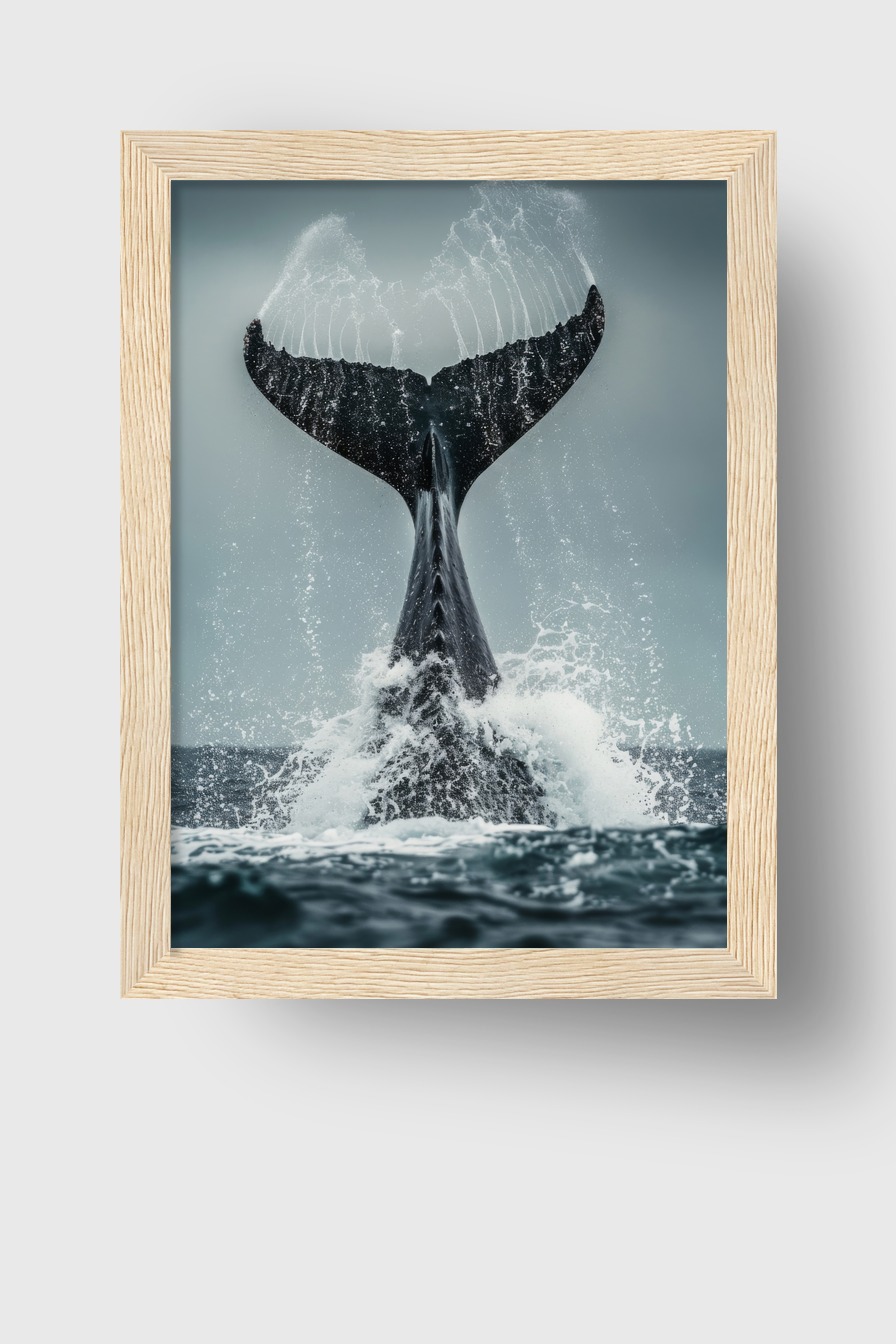 Fotografie Poster Walflosse nass spritzwasser blau grau