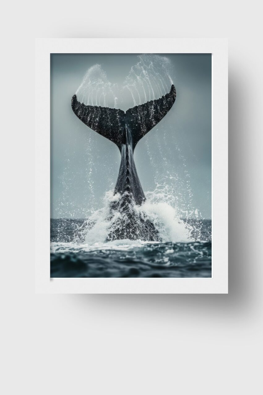 Fotografie Poster Walflosse nass spritzwasser blau grau