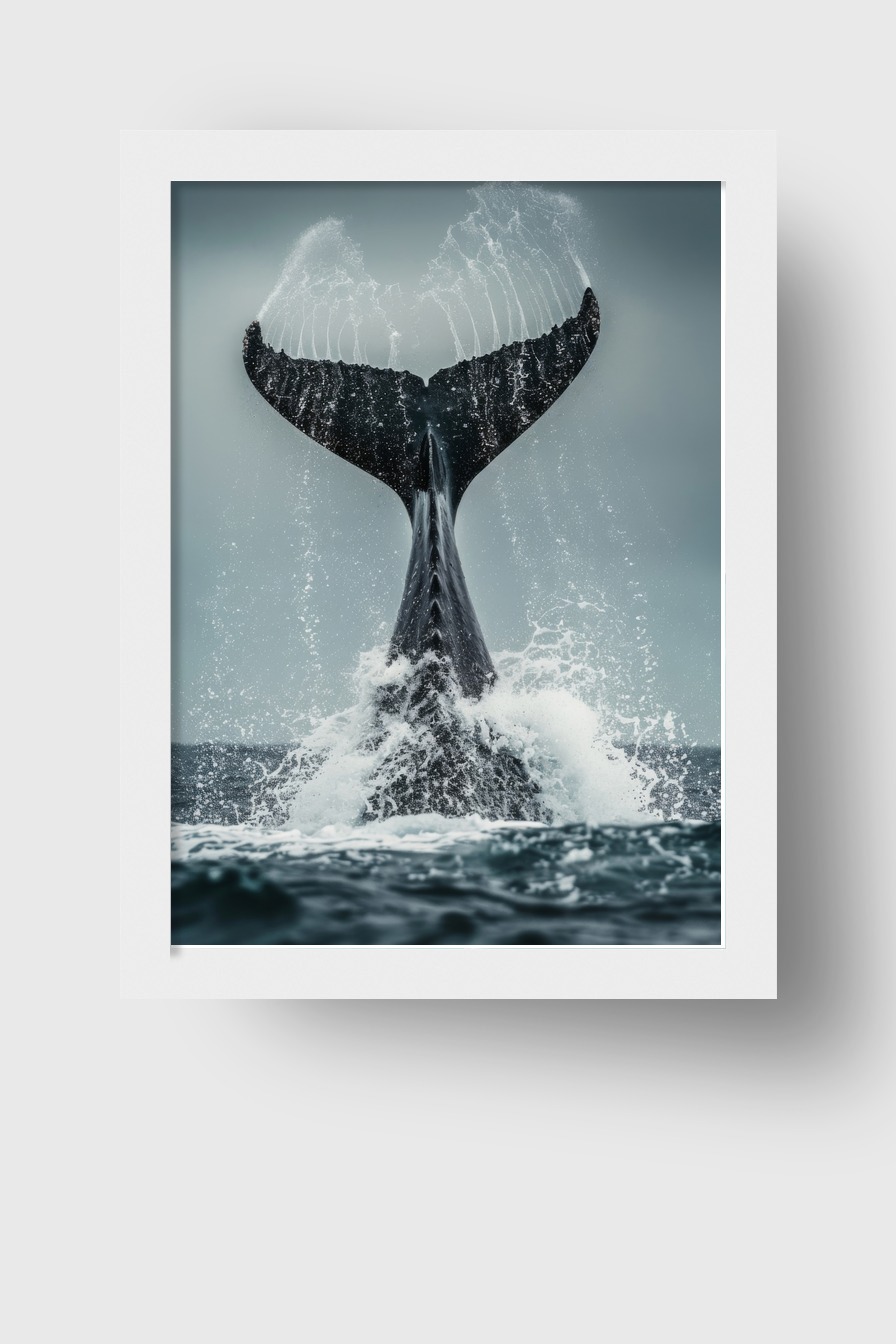 Fotografie Poster Walflosse nass spritzwasser blau grau