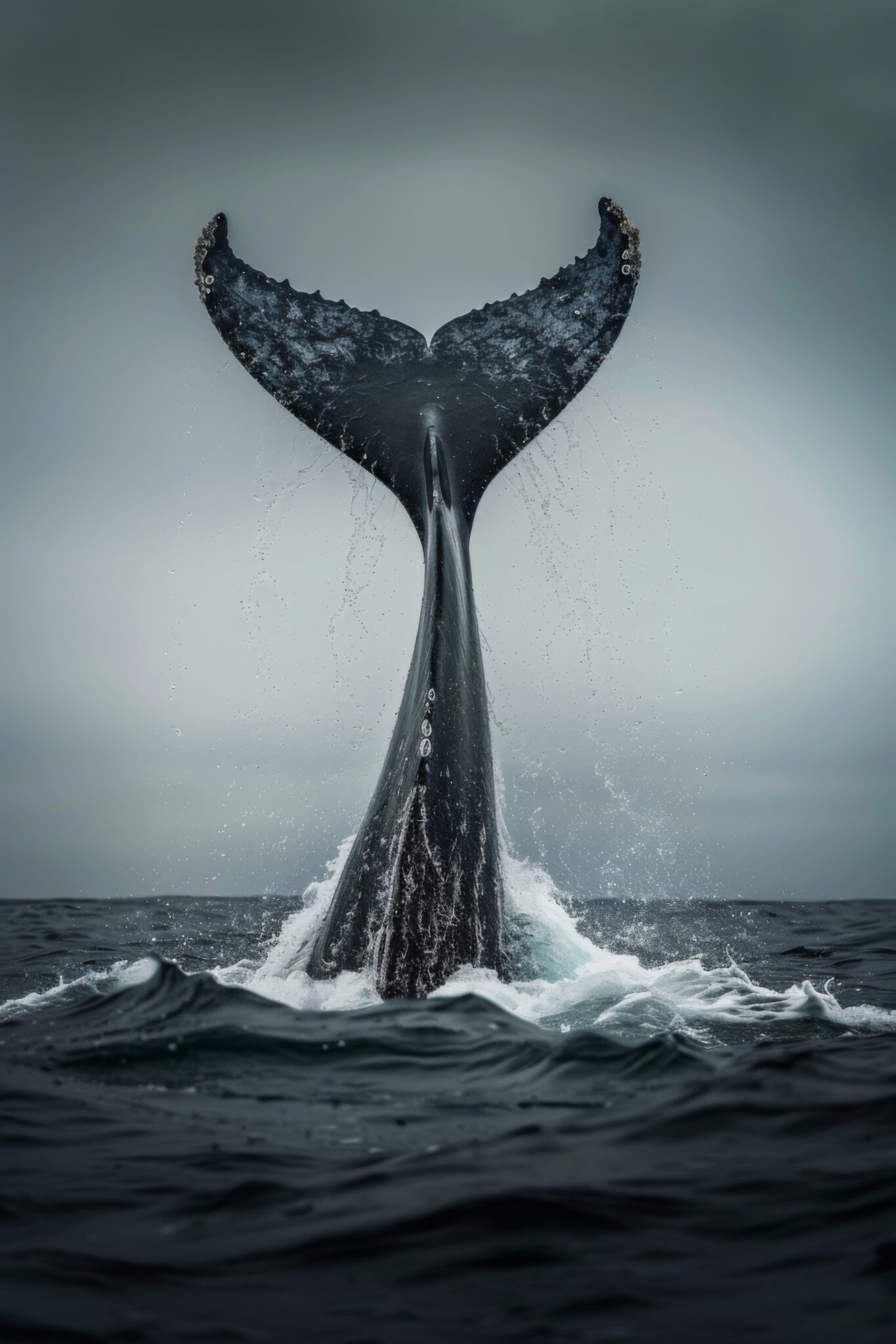 Fotografie Poster Walflosse Wassertropfen Wasser grau