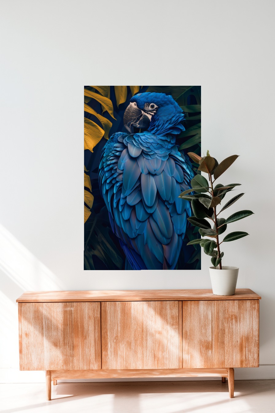 Fotografie Poster Blauer Ara detailreich blau tropisch