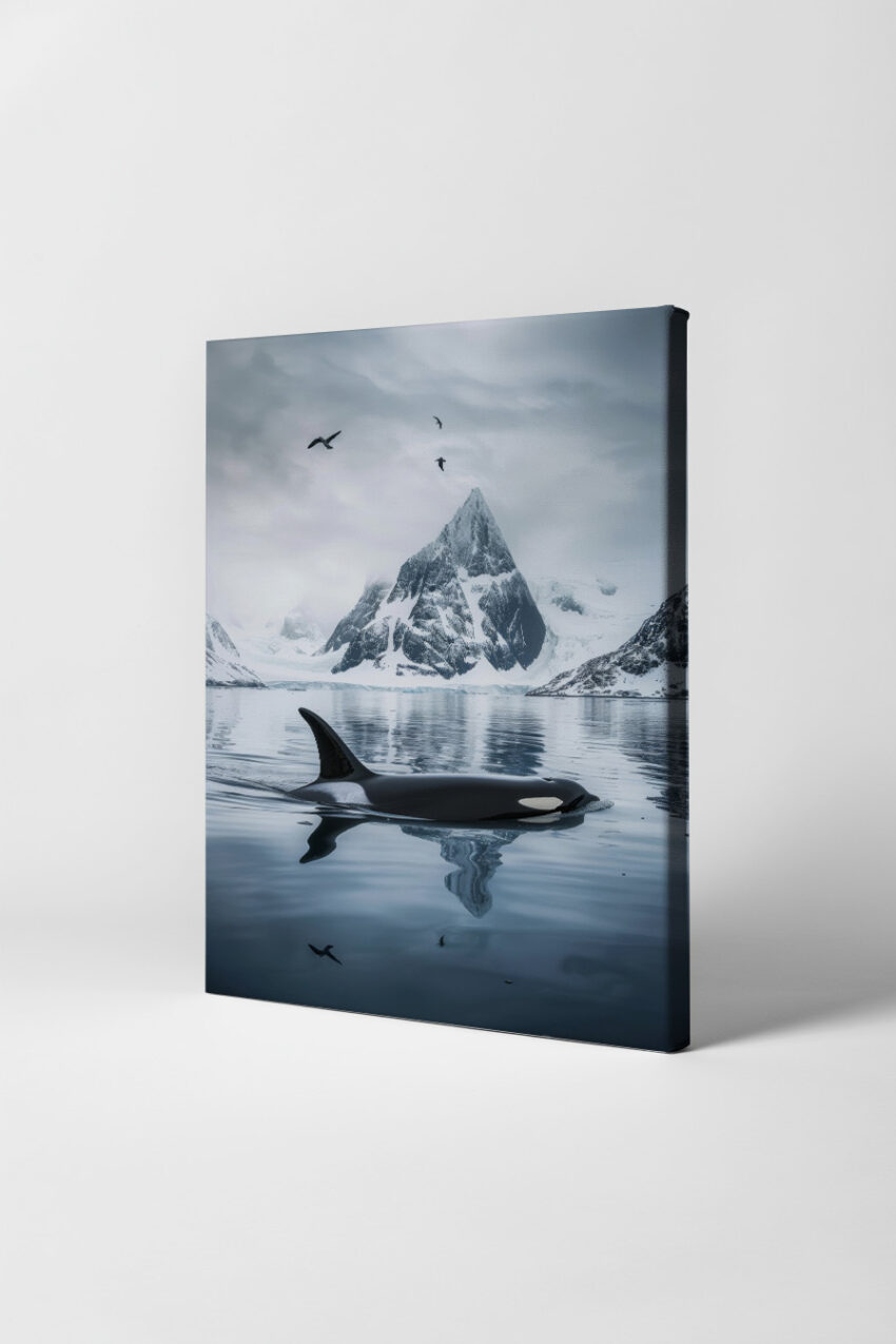 Fotografie Poster Orca Fjord ruhig schwarz-weiß-blau