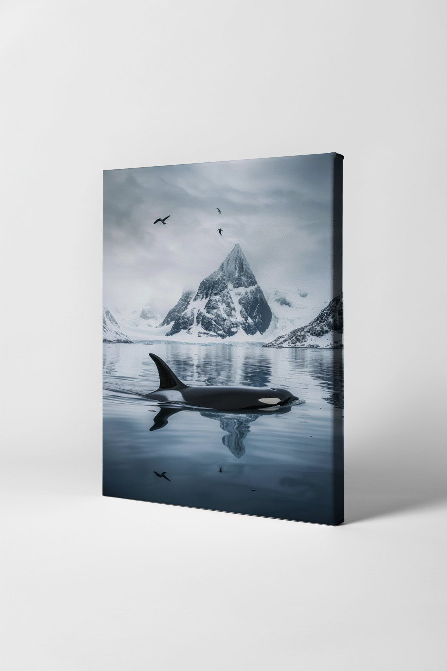 Fotografie Poster Orca Fjord ruhig schwarz-weiß-blau