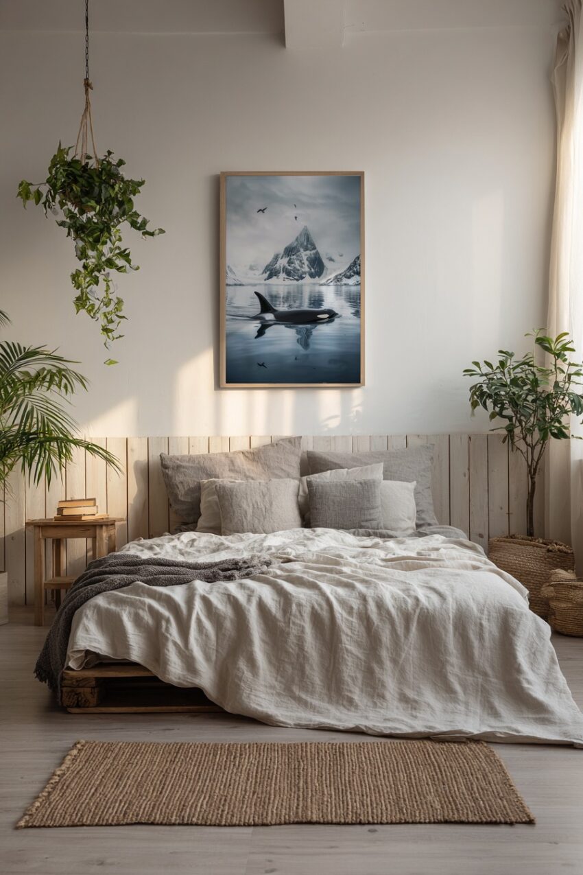 Fotografie Poster Orca Fjord ruhig schwarz-weiß-blau