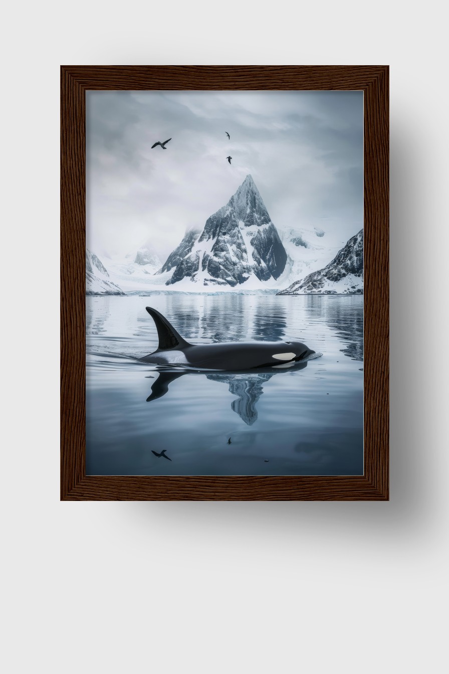 Fotografie Poster Orca Fjord ruhig schwarz-weiß-blau