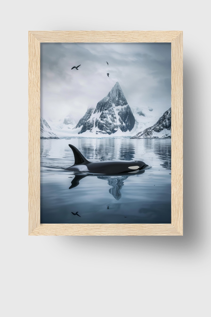 Fotografie Poster Orca Fjord ruhig schwarz-weiß-blau