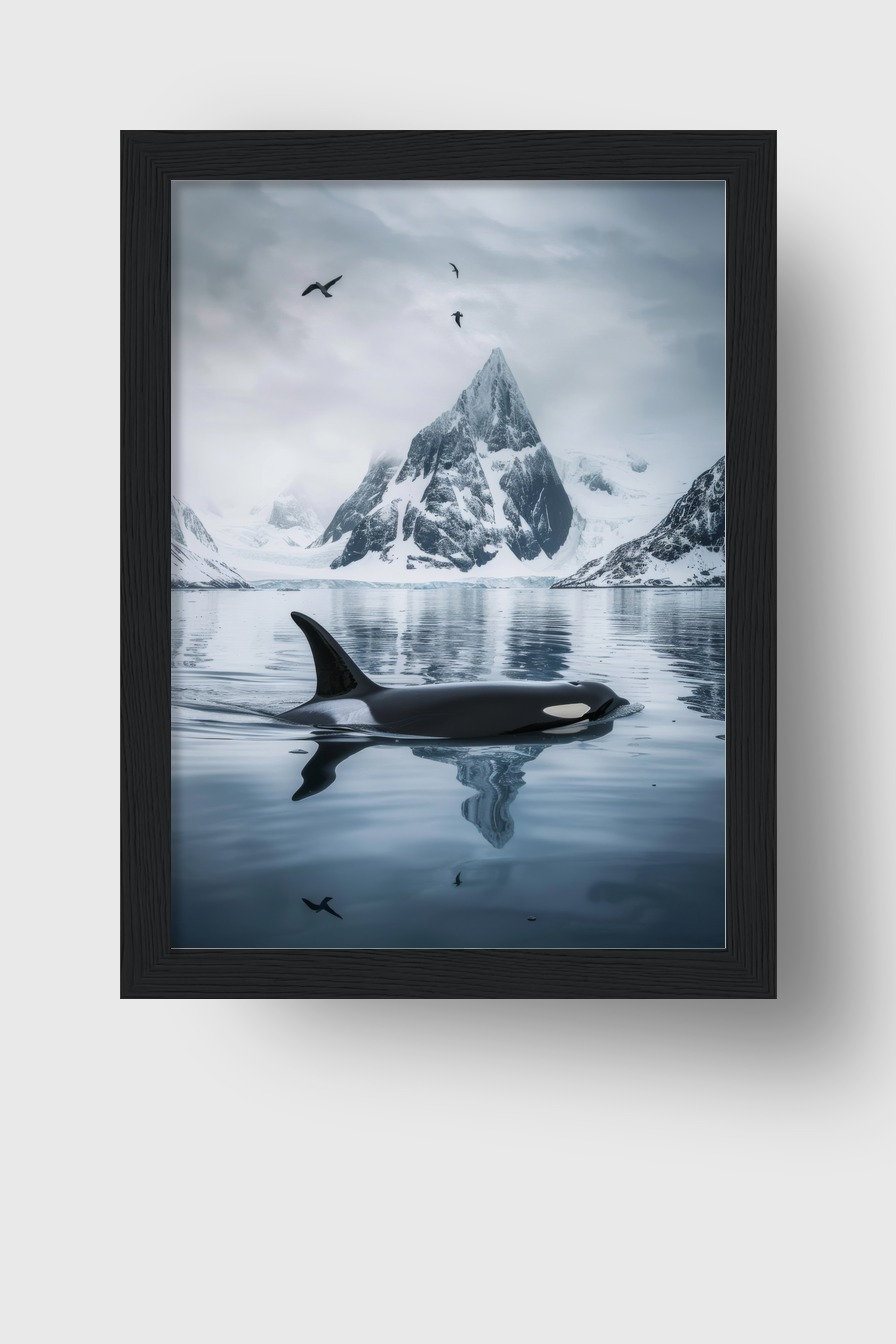 Fotografie Poster Orca Fjord ruhig schwarz-weiß-blau