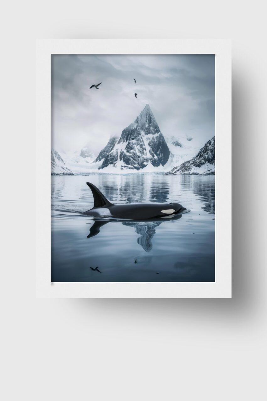 Fotografie Poster Orca Fjord ruhig schwarz-weiß-blau